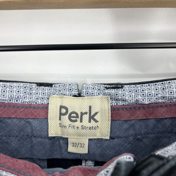 Perk Pants Size 32x32 Mens Black Slim Fit Stretch Tapered Leg Flat Front Chino - Picture 4 of 8